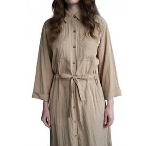 NEW ELLE GREY lydia long shirt dress in beige